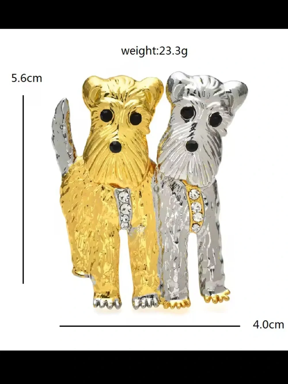 Cute Terrier Dog Gold & Silver Crystal Puppy Statement Brooch
